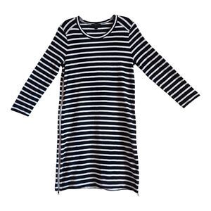 J. CREW Women's S T-Shirt Dress Black White Striped Side Zippers 3/4 Sleeve